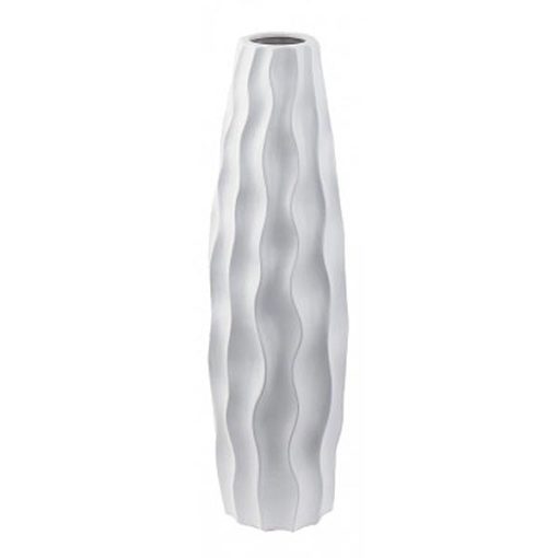 Különleges fehér színű, hullámokkal díszített felületű kerámia váza, 49cm