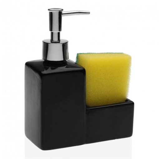 Fekete kerámia mosogatószer vagy folyékony szappantartó kis tárolóval