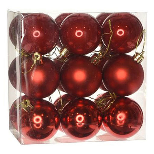 Műanyag karácsonyfadísz gömb, piros színű 3 féle, 5cm, 18db