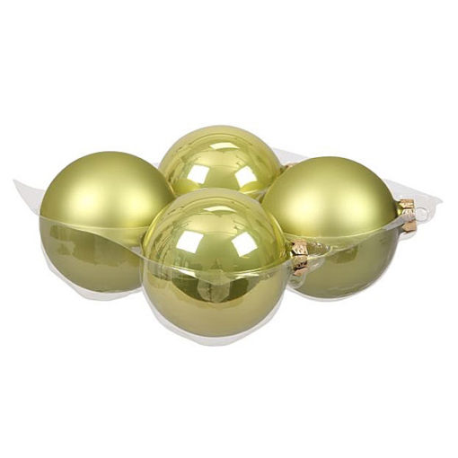 Üveg karácsonyfadísz gömb, lime színű, fényes és matt felületű, 10cm, 4db