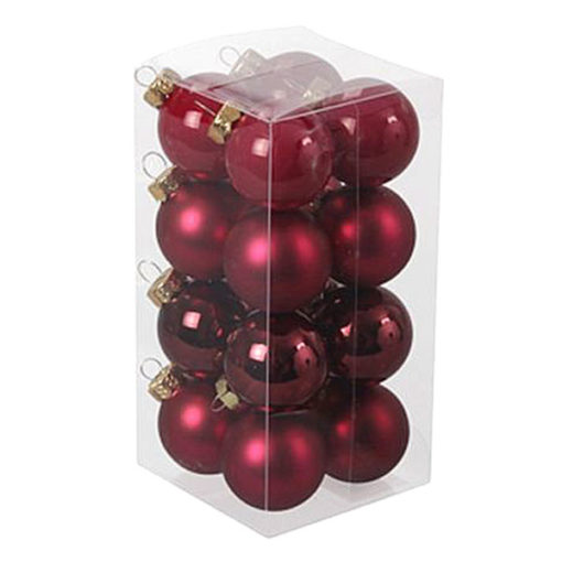 Üveg karácsonyfadísz gömb, málna piros színű fényes és matt, 3,5cm 16db