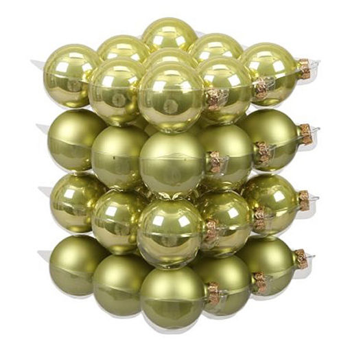 Üveg karácsonyfadísz gömb, lime színű, fényes és matt felületű, 5,7cm, 36db