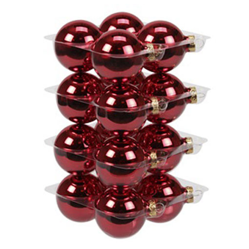 Üveg karácsonyfadísz gömb, piros színű fényes, 5,7cm 16db
