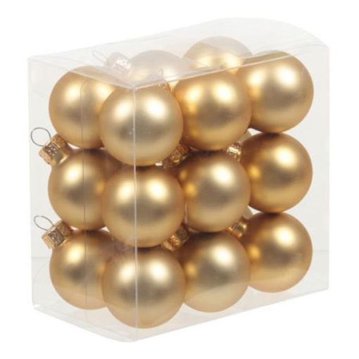 Üveg karácsonyfadísz gömb, fényes arany színű, matt felületű, 3cm 18db
