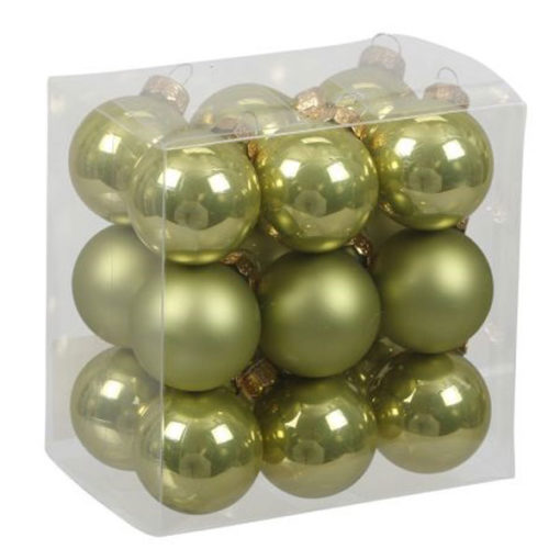 Üveg karácsonyfadísz gömb, lime színű, fényes és matt, 3cm, 18db