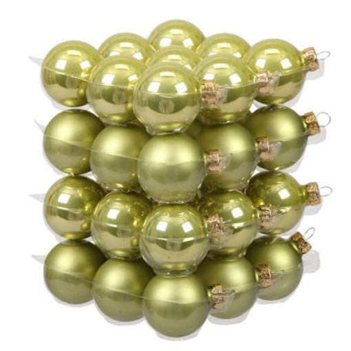 Üveg karácsonyfadísz gömb, lime színű, fényes és matt, 4cm, 36db