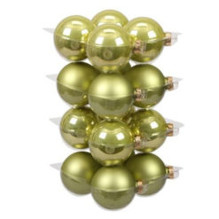 Üveg karácsonyfadísz gömb, lime színű, fényes és matt, 8cm, 16db
