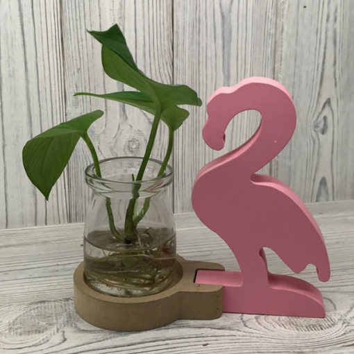 Üveg gyökereztető váza rózsaszín flamingóval