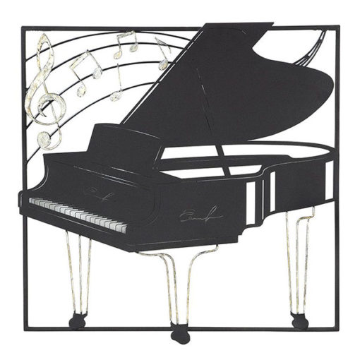 Fémből készült fekete és natúr színű zongora fali dekoráció hangjegyekkel 50x50cm Piano