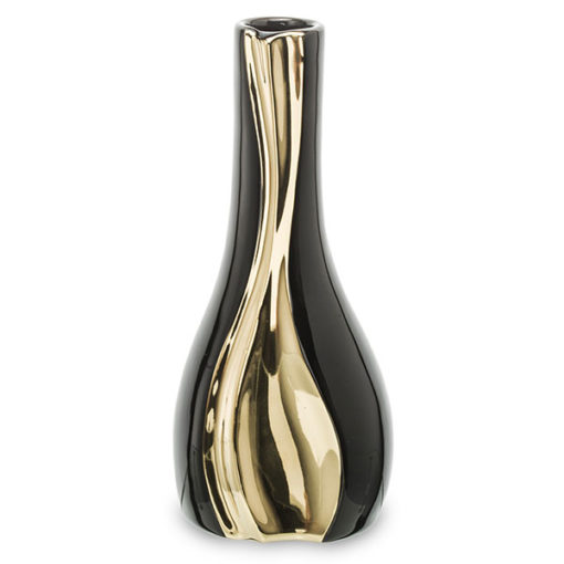 Modern fekete és arany színű kerámia váza 19cm