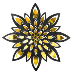 Gyönyörű fém fali dekoráció virág mintával, különálló szirmokkal, arany és fekete színben 60cm