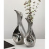 Gyönyörű kecses formájú ezüst színű kerámia váza fényes ezüst betéttel, 30cm
