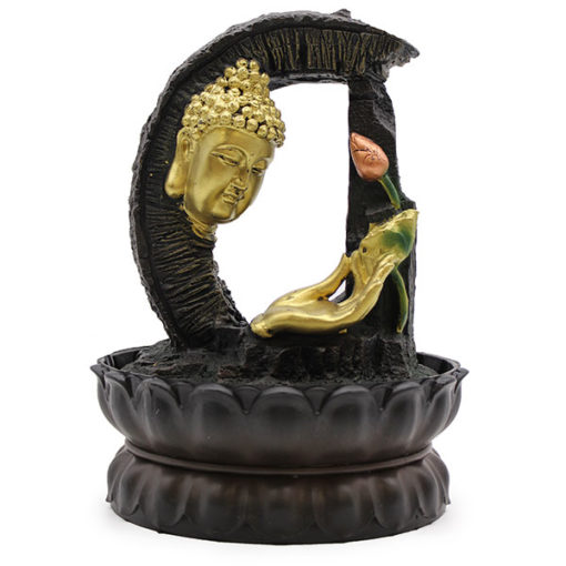 Szoba szökőkút arany Buddhával lótusszal, világítással, 30cm