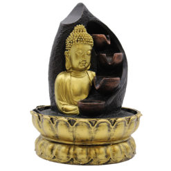 Szoba szökőkút arany Buddhával és öntő edényekkel, világítással, 30cm