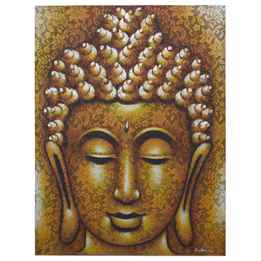 Kézzel festett Buddha Festmény - arany brokát hatással, 60x80cm