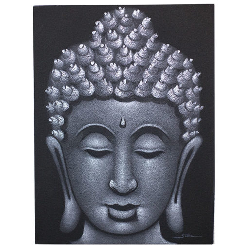 Kézzel festett Buddha Festmény - ezüst homok hatással, 60x80cm