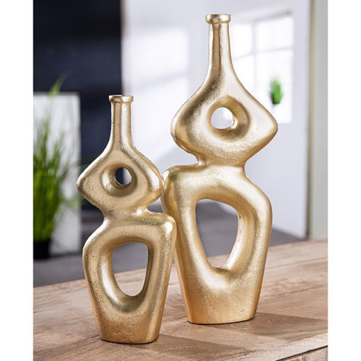 Modern formájú antik felületű pezsgő színű alumínium váza 29cm