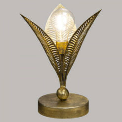 Exkluzív fém asztali led izzós lámpa antik hatású arany színben leveles formában 25cm
