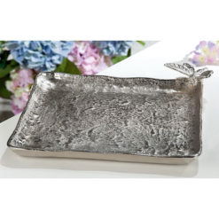 Ezüst színű antik hatású alumínium tál, méhecskével 29cm