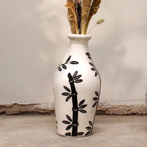 Kézzel készített terracotta váza natúr színben bambusz díszítéssel 30cm