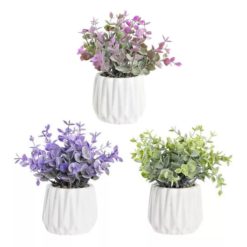Exkluzív élethű dísznövény lila, rózsaszín vagy zöld színben fehér kaspóban 17cm