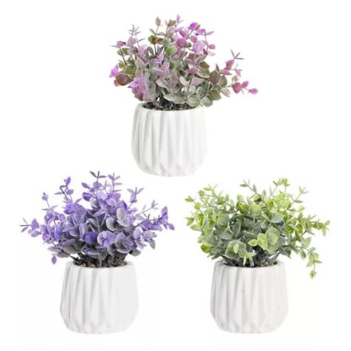 Exkluzív élethű dísznövény lila, rózsaszín vagy zöld színben fehér kaspóban 17cm