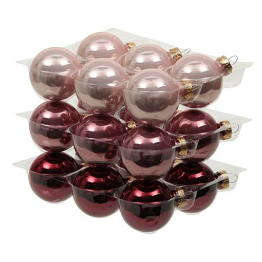 Üveg karácsonyfadísz gömb, bordó és púder színű fényes és matt, 4cm 18db